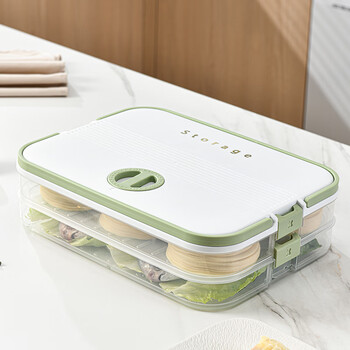 Fuxin frozen special dumpling box food-grade crisper box dumpling wonton tray quick-frozen food household refrigerator storage box green two-layer with portable