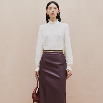 Firststation fs dayajia elegant lace high collar lace bottoming shirt for women 25 autumn and winter new style 5450z beige m