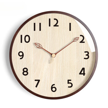 Zrqf japanese original imported wall clock modern light luxury cream style solid wood guest restaurant wall hanging home high-end silent clock walnut frame large characters leaf second hand 16 inches diameter 40 cm