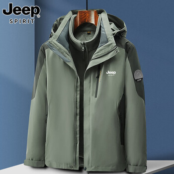 Jeep spirit jeep jacket three-in-one jacket men's autumn and winter men's loose casual windproof velvet jacket outdoor men's wac-2299 military green xl recommended 120-140 catties