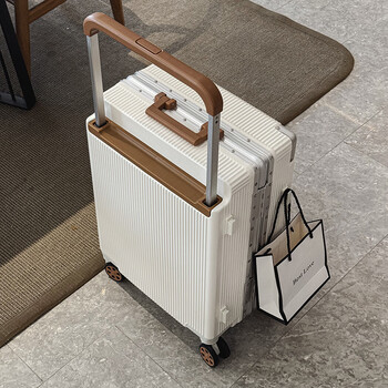 Yixuan wide trolley suitcase for women, thickened aluminum frame, large capacity password box, men's high quality, strong and durable sit-on suitcase, milky white, contrasting color + balanced wide trolley, 20 inches, double closed wet and dry lining