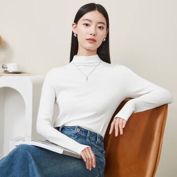 Yiyang autumn new half turtle collar bottoming top for women autumn and winter style multi-color slim fit warm slim top pearl white 2xl (146-160 catties)