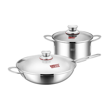 Pinye dazhengxiang two-piece set pyg-zh086 304 stainless steel deep soup pot 24cm + wok 32cm