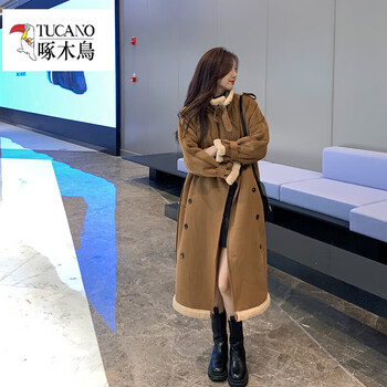 Woodpecker (tucano) counter lamb fur one-piece suede jacket for women autumn and winter 2025 new style small thickened medium and long style dark camel (long style) s