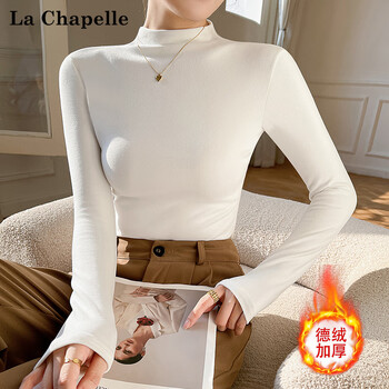 La chapelle half turtle collar bottoming top for women thickened german velvet autumn and winter inside with velvet warm slim fit bottoming top white l