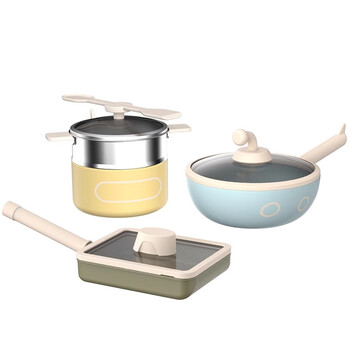 Yuewei mini kitchen children's non-stick set frying pan milk pan gas induction cooker (great gift) three-piece set