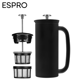 Viva scandinavia x espro joint french press hand-brewed coffee pot double-layer micro-mesh filter double-layer stainless steel spray-molded body p7 p7-18 ounces about 510ml-deep black