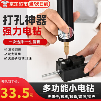 Zuozhi xunwen play punch small electric drill drill mini bracelet punch walnut pearl small drilling and expanding artifact two-use model + 10 drill bits + wrench + vise + storage box