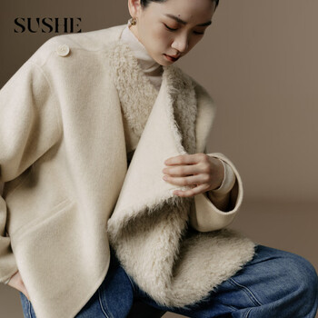 Sushe cloud velvet elegant new order wool flu two-color pure wool double-sided eco-friendly fur coat