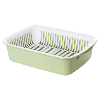 Palmerton large vegetable blue double-layer drain basket fruit basket kitchen household rectangular leaky basin plastic bowl and chopsticks drain basket green 34*26*9 cm double layer