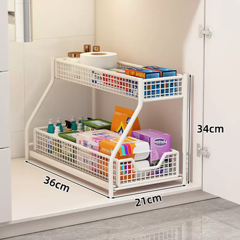 Yusenyi bathroom sink cabinet built-in shelf pull-out layered shelf cabinet storage box under the bathroom sink elegant white-two layers-right drawer elegant white-two layers-right drawer