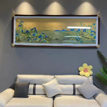 Henney's ingenuity, high-end su embroidery painting of thousands of miles of mountains and rivers, living room hanging painting, su embroidery sofa background wall decoration painting, landscape mural, black walnut solid wood 235*95 high-end frame