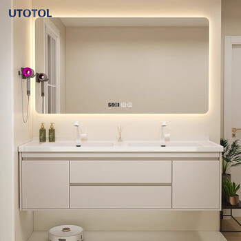 Utotol cream style bathroom cabinet combination double basin ceramic integrated custom washbasin bathroom washstand washbasin bathroom smart square mirror ceramic integrated basin 0cm 160cm double basin