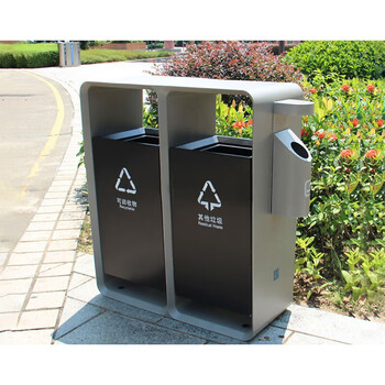 Outdoor stainless steel trash can large sanitation outdoor classification peel box park scenic area street trash can i type galvanized double classification