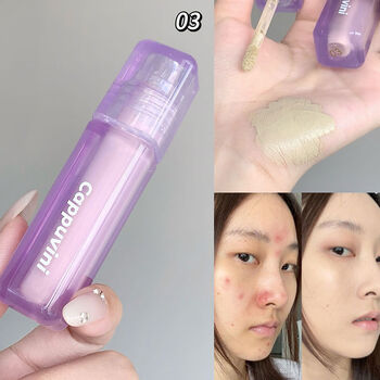 Small purple tube concealer pen covers and modifies blemishes, spots, facial acne marks, brightens moisturizing concealer for students 03 light olive