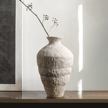 Bhm jingdezhen stoneware ceramic vase ornament high-end light luxury living room dining hall entrance tv cabinet desktop decoration white frost tall large size (excluding floral arrangements) 34cm