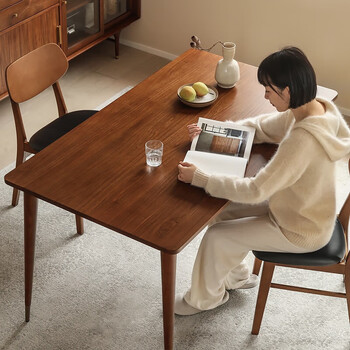 Norhor nordic expression/medieval retro style mcm melbourne solid wood western dining table/small apartment rectangular walnut color g 1.4m dining table in stock