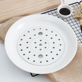 Ceramic large dumpling plate drained double-layered plate household round dumpling plate special creative deep vegetable plate steamed fish plate pure white 10-inch double-layered dumpling plate
