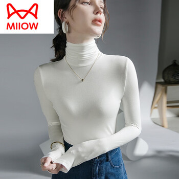 Miiow light luxury modal high collar long sleeve women's autumn and winter 2025 new stretch versatile slim fit pile collar bottoming shirt white m 95-105 jin