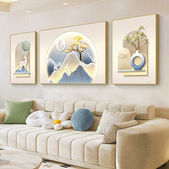 Maojiujiang light luxury fulu living room decorative painting hanging painting high-end sofa background wall hanging painting simple and atmospheric triple mural