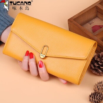 Woodpecker (tucano) lucky yellow genuine leather long wallet women's large capacity wallet 2024 new multi-card slot handbag for mobile phone wallet lucky yellow