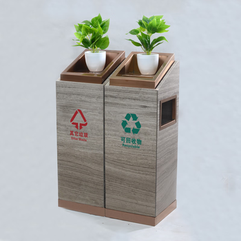 Customized hotel lobby marble trash can with ashtray stainless steel hotel lobby elevator entrance shopping mall vertical cigarette bin rose gold beige inclined mouth classification 760