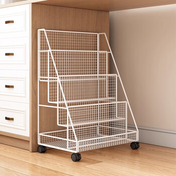 Nifeng under-desk bookshelf storage rack floor-standing desk student picture book simple iron mobile wheel multi-layer household three-layer small white floor-standing model without wheels