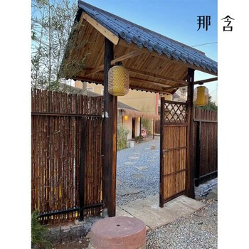 Chuangjing yizhong b&b small courtyard wooden door anti-corrosion wooden door head bamboo door b&b door head courtyard door chinese style antique rural farm scene area resin tile roof