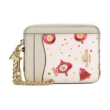 Coach card case 8 cartoon printed metal chain leather coin purse card holder mini women's white basic pack (bag + dust bag)