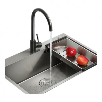 Higold angus a1 sink kitchen nano handmade large single-slot stainless steel dish basin hot and cold faucet nano sink faucet set 980114-68*45cm