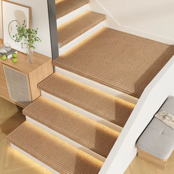Yusenyi imitation sisal thickened stair step mat self-adhesive solid wood step carpet glue-free self-absorbing anti-slip household mat customized beige 30x100 (glue-free self-absorbing plus 4cm folding edge)