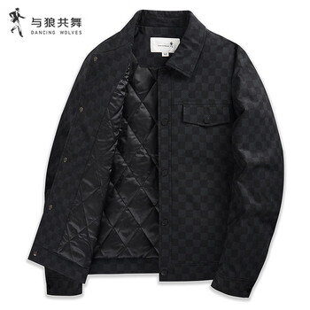 Dances with wolves checkerboard all over print autumn and winter lined warm lapel casual jacket for men 001 black l