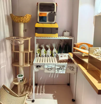 Yusenyi balcony solid wood ladder cat climbing frame large space cat nest wrought iron flower stand two-story multi-functional pet supplies storage rack white steel frame log 90 long 50 wide 100 high