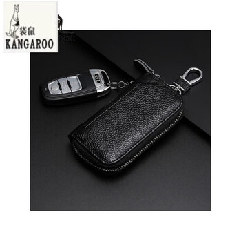 Kangaroo (kangaroo) exquisite genuine leather car key case men's multifunctional key cover fashionable women's key pocket black