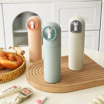 Worthbuy 316 children's portable tableware stainless steel spoon, chopsticks and fork set training chopstick storage box cute tableware set off-white rabbit + 316 spoon + noodle fork + chopsticks + scissors 5 pieces