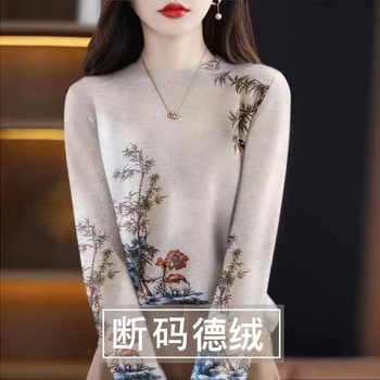 Xinshang orange de velvet warm bottoming shirt women's long sleeve t-shirt women's 2025 autumn and winter new loose large size half turtle collar pullover top gray-208 xl recommended 110-125 catties