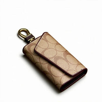 Ye yu 2025 european and american new key bag imitation canvas unisex car key bag large capacity high-end keychain beige color (circle pattern) upgraded model/thick material/dirty and wear-resistant