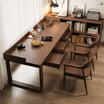 Juruman solid wood wall desk student bedroom writing computer table with drawer study table long table nordic study table and chairs desk 140*60*75 thick 5 two drawers