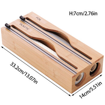 Sanqihu bamboo wood desktop wall-mounted cling film cutter three-in-one household kitchen multi-grid multi-layer knife bidirectional cutter 003 two-grid natural color