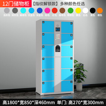 Supermarket electronic bag storage cabinet smart locker mobile phone locker barcode fingerprint scan code face recognition wechat cabinet 12 doors fingerprint model