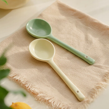 Siyue cute ceramic spoon household children's eating spoon table spoon high-looking spoon milky white + green