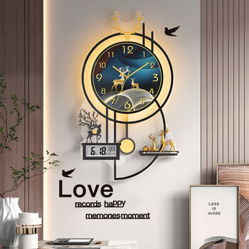 Wall clock living room modern simple atmospheric clock home creative light luxury clock decorative painting wall-mounted quartz clock light battery calendar model with shelf swing wall sticker large size 40*66cm best-selling model