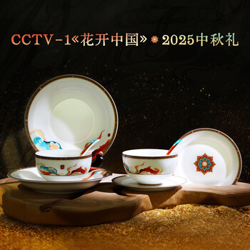 Huaguang national porcelain dunhuang bone china tableware 28-piece tableware set good luck