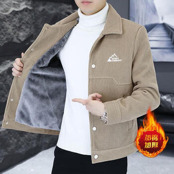 Pengji jacket men's autumn and winter coat 2023 new corduroy top loose short jacket lapel corduroy coat khaki plus velvet 2xl