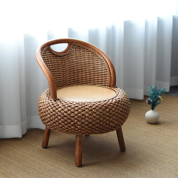 He jiagong household rattan chair balcony living room small chair tatami low back chair single round woven stool regular style