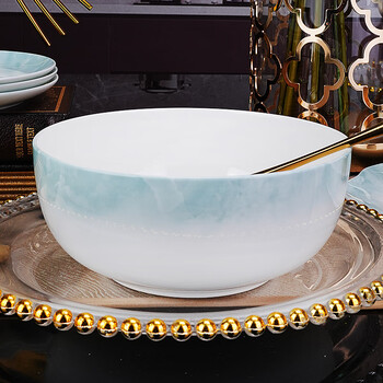 Guoyue jingdezhen bone china bowls, household ceramic tableware, complete set of underglaze colored bowls and chopsticks, creative rice bowls, large noodle bowls, yunjin wanli 7-inch noodle bowls, 1 pack