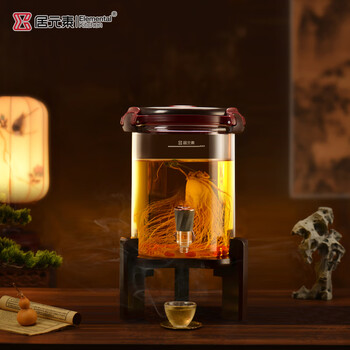 Ju element high-end thickened heat-resistant glass sealed wine container solid wood cover glass faucet + solid wood base 5l