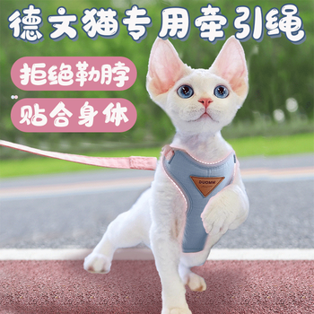 Clcey german special traction rope cat anti-breakaway german curly cat hairless cat slip cat rope out collar kitten beige xs about 4-6 pounds