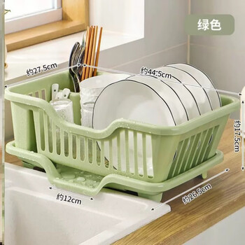 Enshousu's new thickened large bowl and dish storage kitchen automatic drainage drain rack type bowl drying rack light green two-piece set bowl rack + drain basket enlarged and thickened