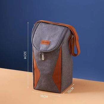 Shikun lunch box bag round barrel lunch box insulation bag thickened large capacity waterproof and oil-proof portable thermal insulation lunch bag crossbody gray large size (dimensions are marked on the picture)